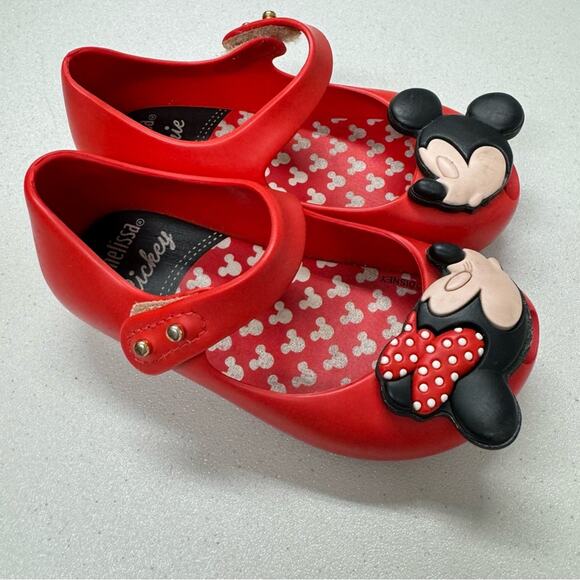 Mini Melissa Other - Mini Melissa Red Mickey & Minnie Mouse Kissing Rubber Shoes Baby 7 Dressy Wedge